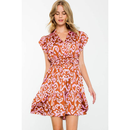 Monica - Flutter Sleeve Tiered Print Mini Dress