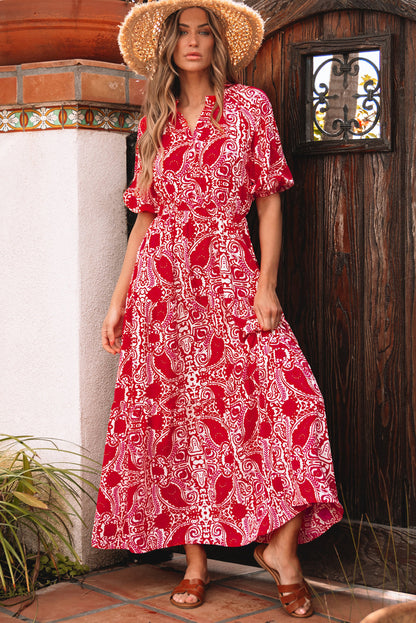Threaded Pear Raquel Paisley Side Slit Maxi Dress