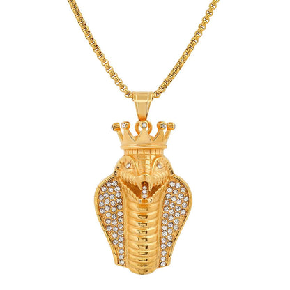 Special 18K Gold Plated King Snake Pendant with Simulated Diamonds