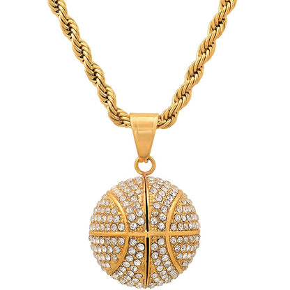 3D Basketball Necklace With Simulated Diamonds
