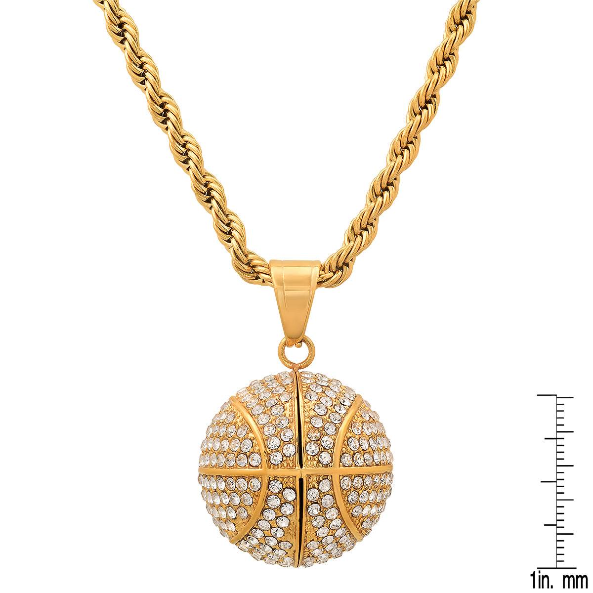 3D Basketball Necklace With Simulated Diamonds