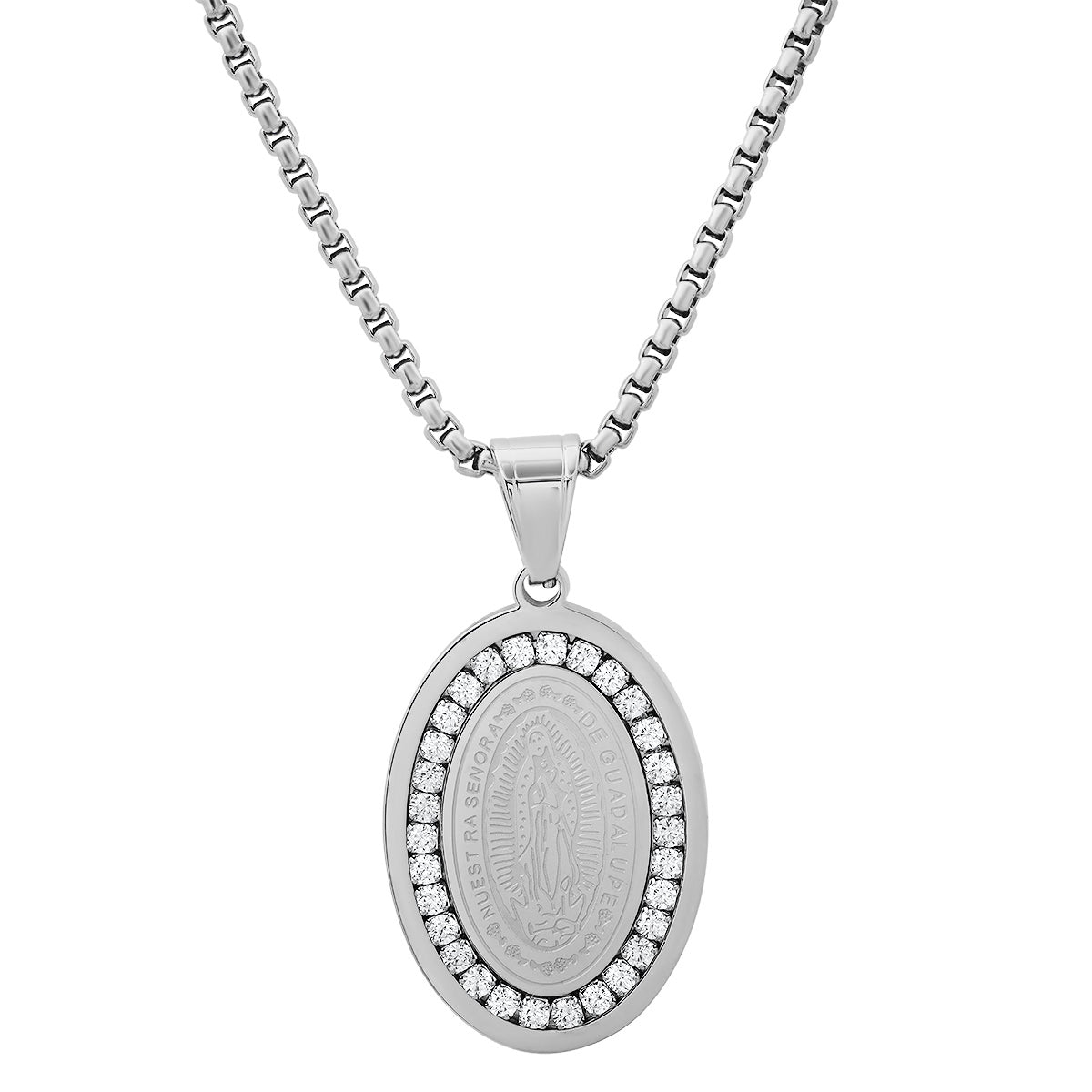 Our Lady Of Guadalupe Simulated Diamonds Oval Pendant