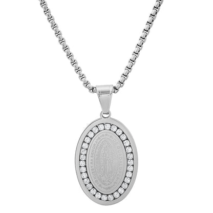 Our Lady Of Guadalupe Simulated Diamonds Oval Pendant