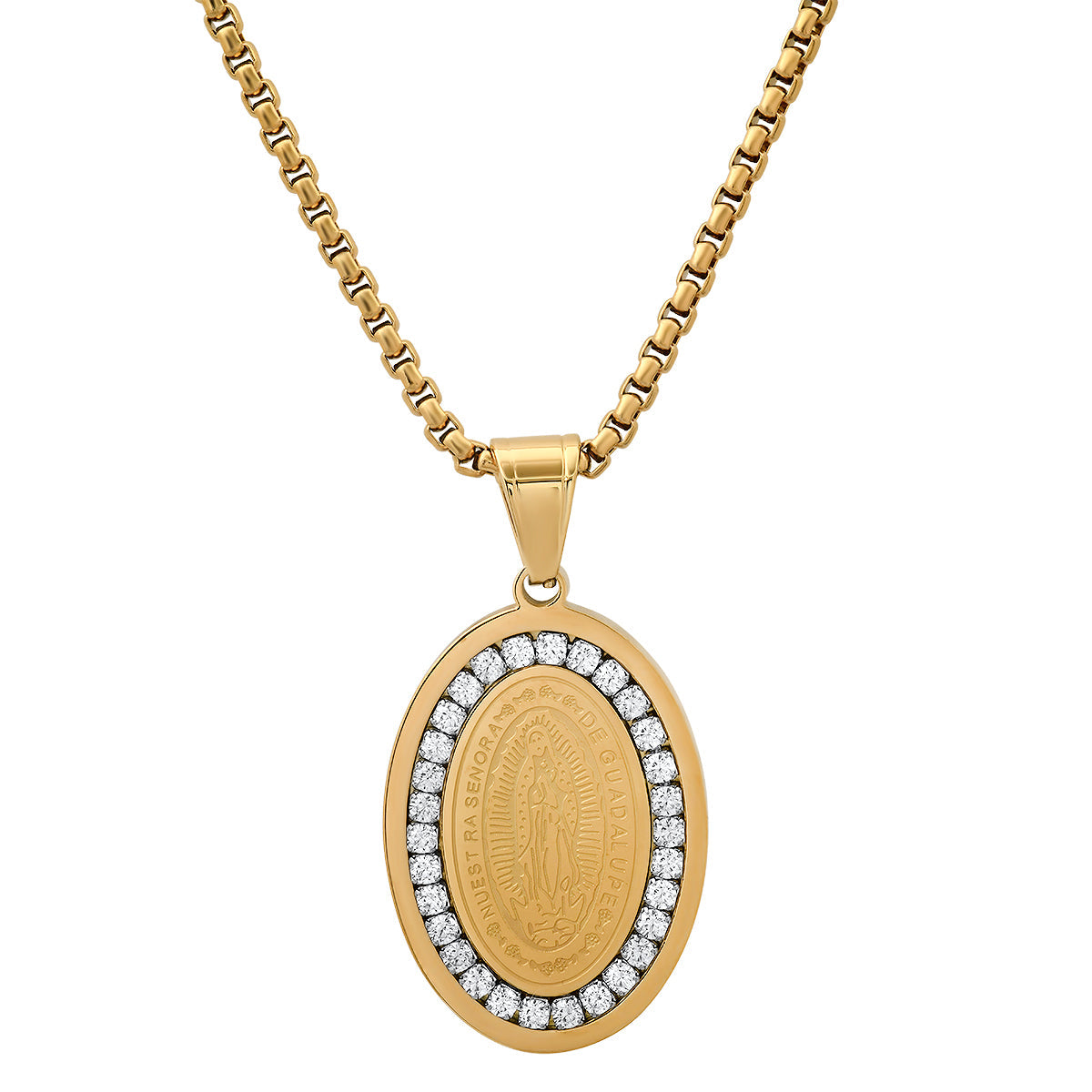 Our Lady Of Guadalupe Simulated Diamonds Oval Pendant