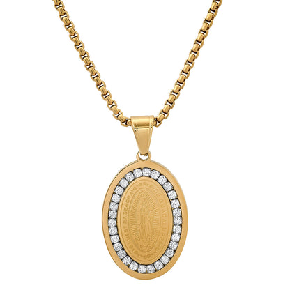Our Lady Of Guadalupe Simulated Diamonds Oval Pendant