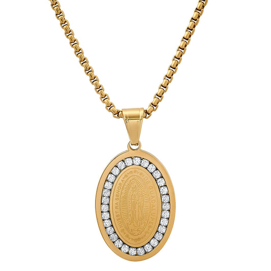 Our Lady Of Guadalupe Simulated Diamonds Oval Pendant