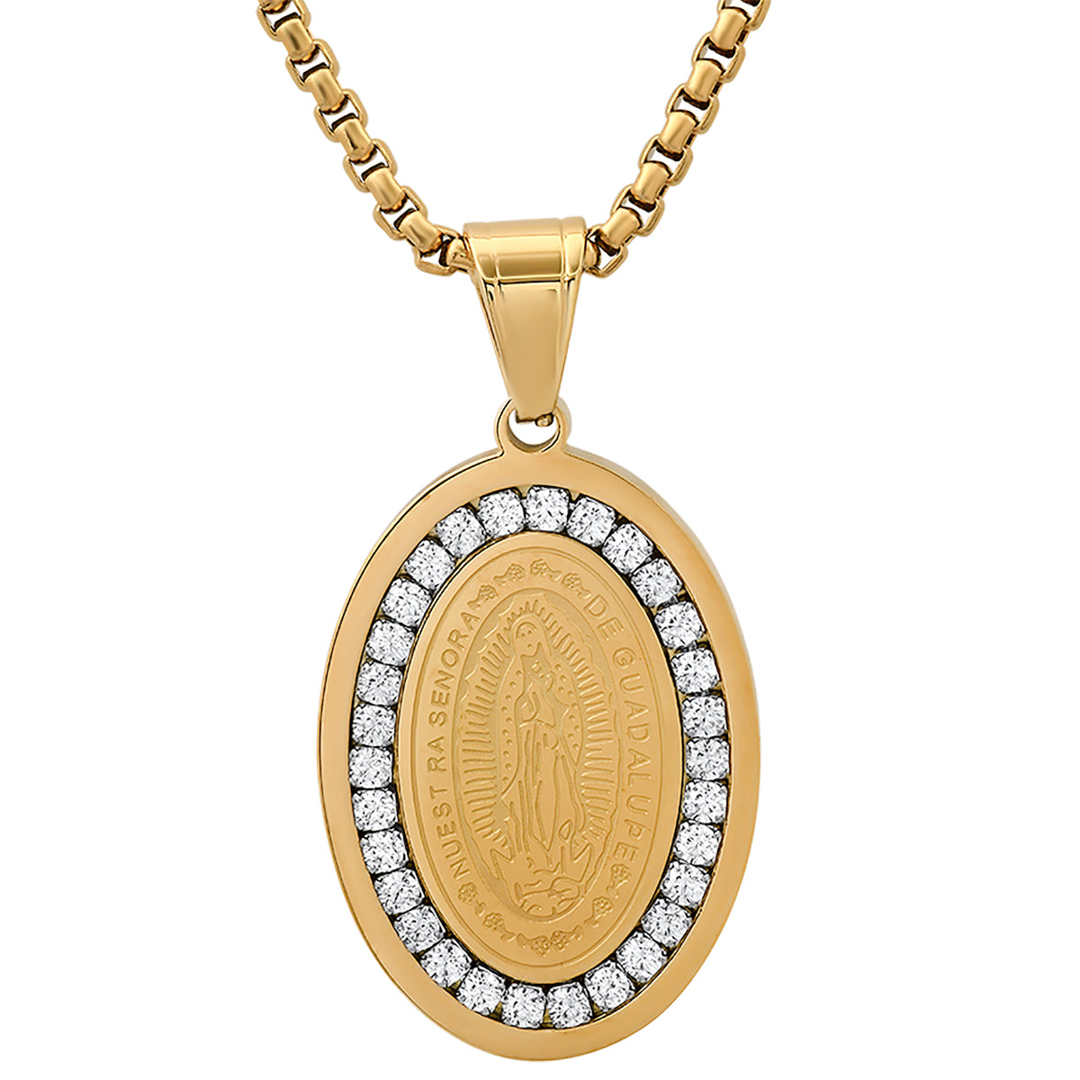 Our Lady Of Guadalupe Simulated Diamonds Oval Pendant