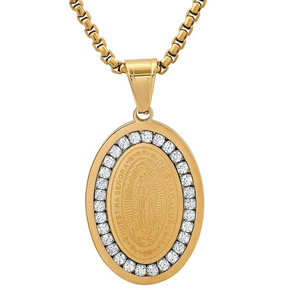 Our Lady Of Guadalupe Simulated Diamonds Oval Pendant