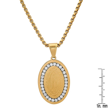 Our Lady Of Guadalupe Simulated Diamonds Oval Pendant