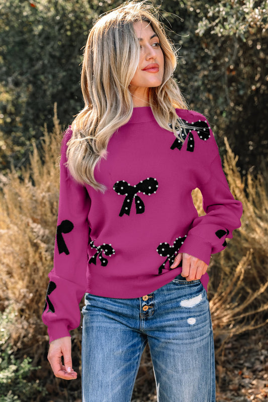 Threaded Pear Lucy Bow Pattern Loose Sweater