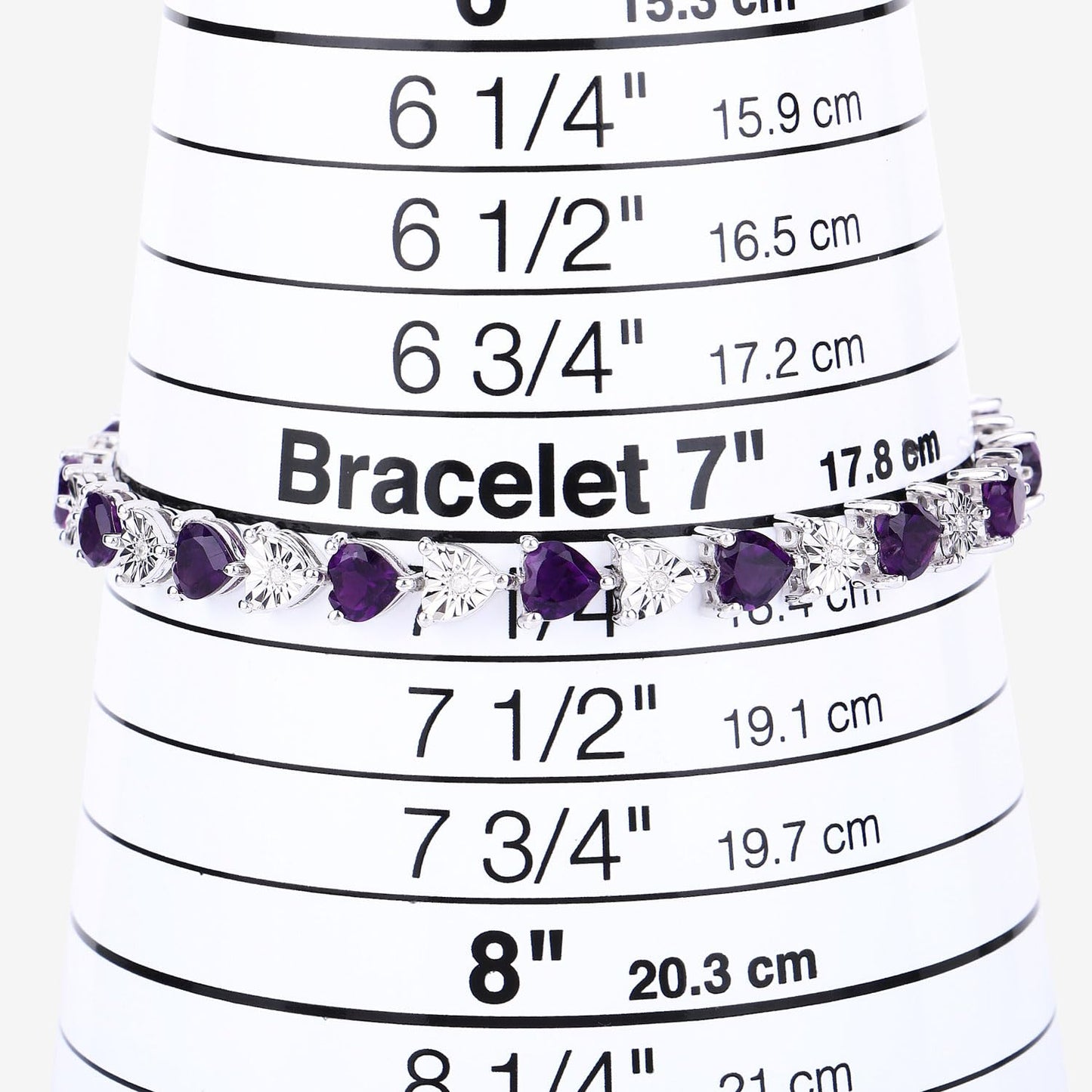 Heart Purple Amethyst & Diamond Prong Silver Tennis Bracelet
