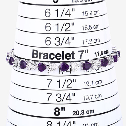 Heart Purple Amethyst & Diamond Prong Silver Tennis Bracelet