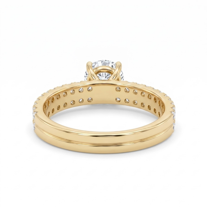 1.36 Cttw Round Gemstone Pave Diamond Double Row Band 14k Yellow Gold Engagement Ring
