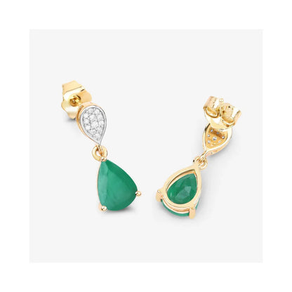 Pear Green Zambian Emerald Diamond Prong 10K Gold Teardrop Dangle Earrings