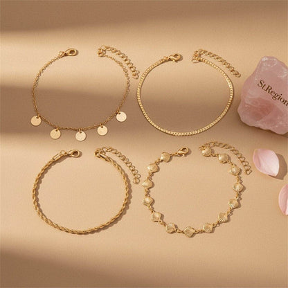 Goldtone Shell Charm Sequin Tassel Anklet Set