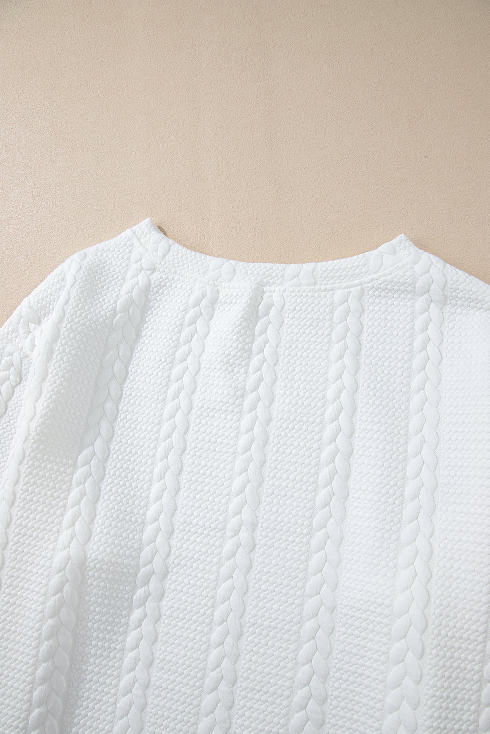 Threaded Pear White Cable Textured Loose Plus Size Sweatshirt