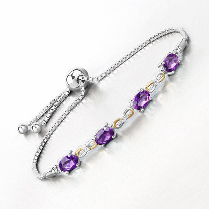 Oval Purple Amethyst Prong Two-Tone Gold Plated Silver Infinity Bolo Adjustable Bracelet