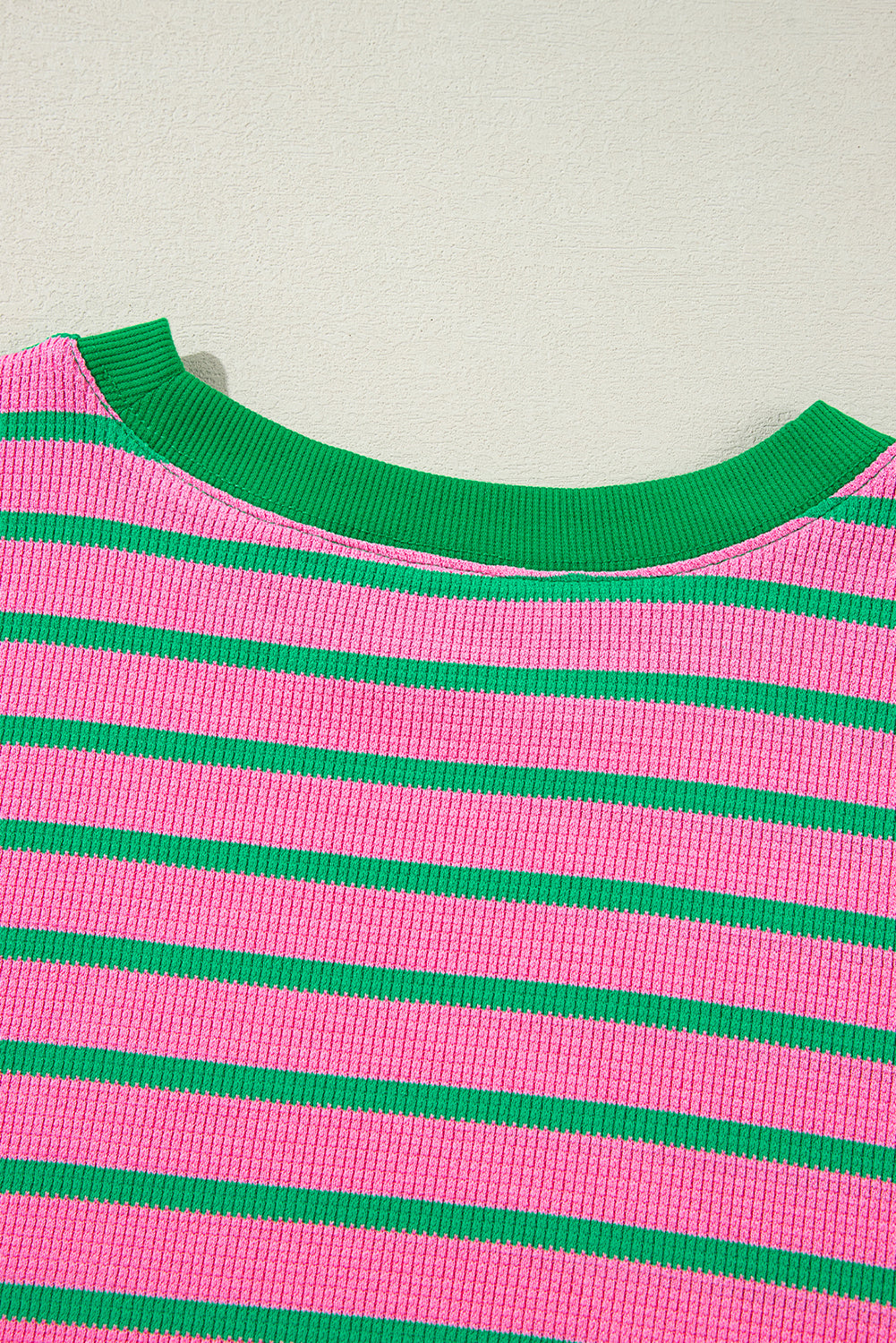 Threaded Pear Pink Stripe Waffle Knit Crew Neck Plus Size Sweatshirt