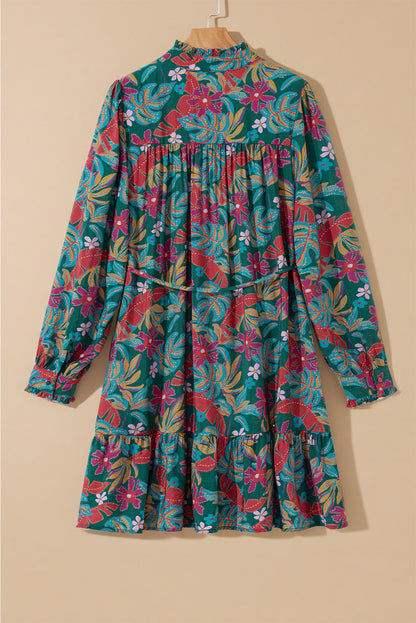 Threaded Pear Maria Floral V Neck Puff Sleeve Dress