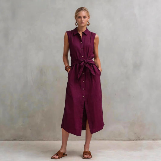 Women's Cotton-Linen Bag-Style Sleeveless Dress – Straight Cut