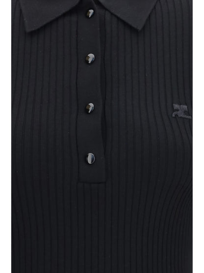 Polo Shirt Ribbed Knit Black