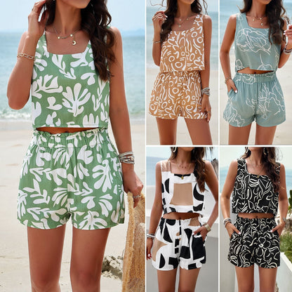 Women’s Spring/Summer Casual Printed Vest Set