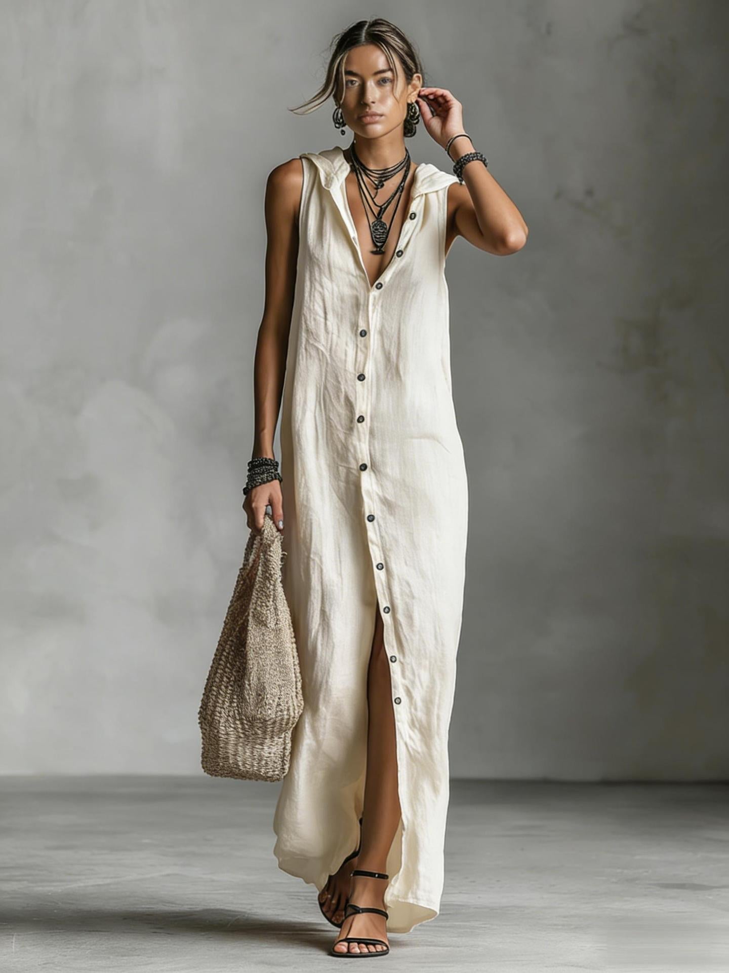 deep v neck loose dress Women's Sleeveless Deep V Neck Loose Plain Long Maxi Casual Dress 2 X-Large