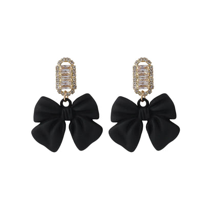 Black Acrylic & Cubic Zirconia Bow Baguette-Cut Drop Earrings