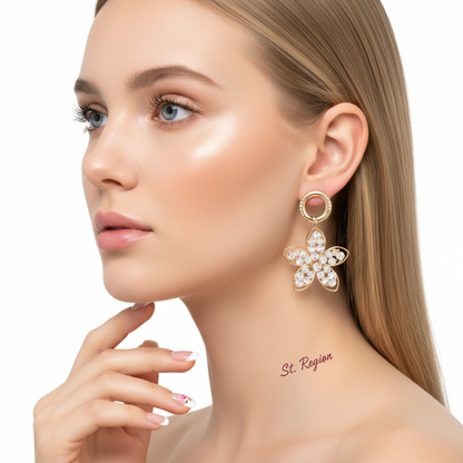 Goldtone Beaded Floral Drop Earrings
