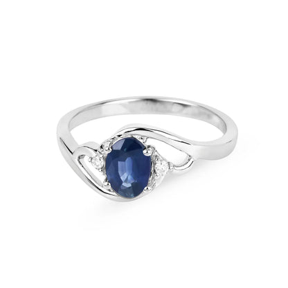 0.95 Ct Oval Blue Sapphire & Lab Grown Diamond Prong 10K Gold Bypass Engagement Ring