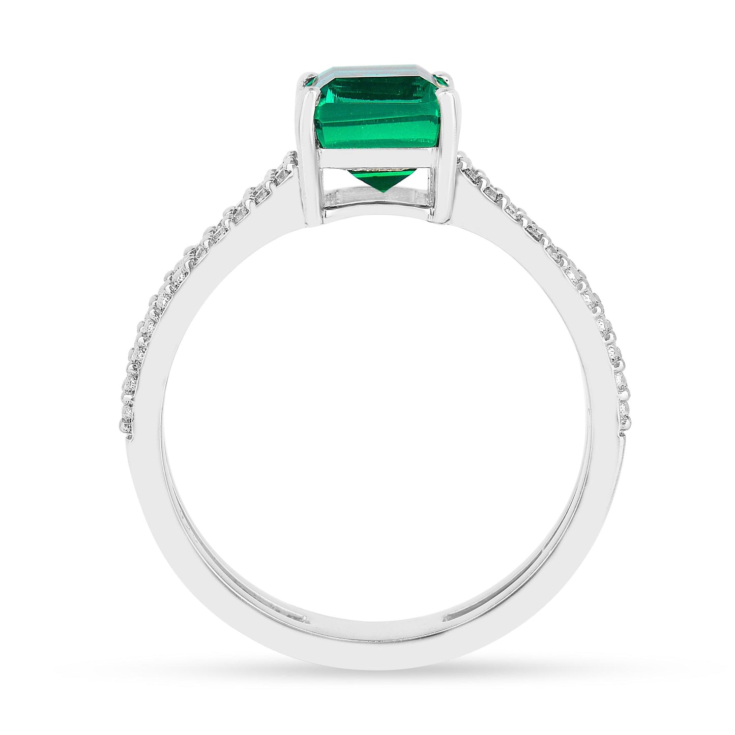 1.92 Ct Octagon Green Colombian Lab Created Emerald and Moissanite Prong Silver Double Band Ring