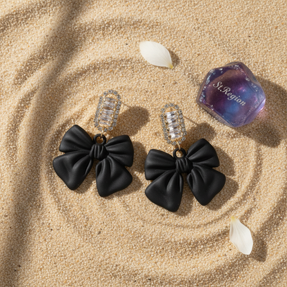 Black Acrylic & Cubic Zirconia Bow Baguette-Cut Drop Earrings