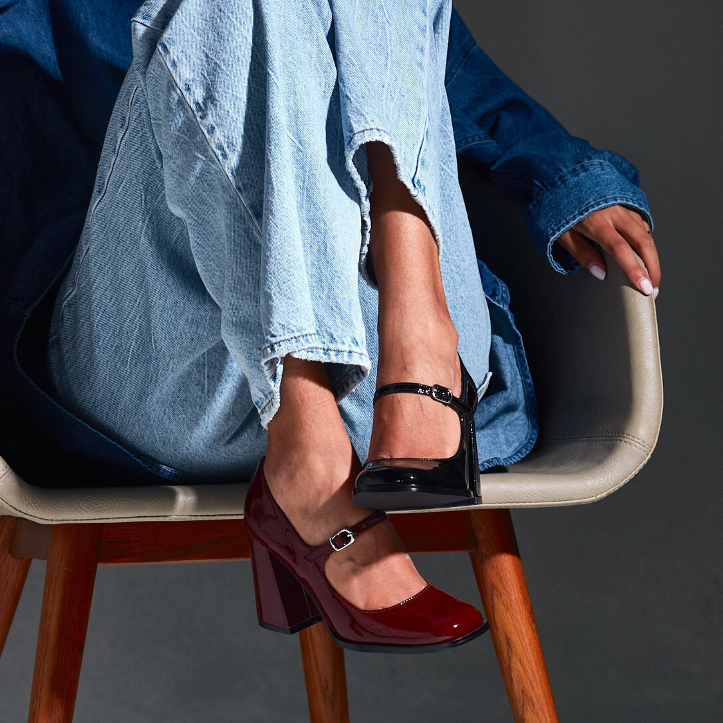 Jackie Patent Leather Mary Jane Heels - Burgundy