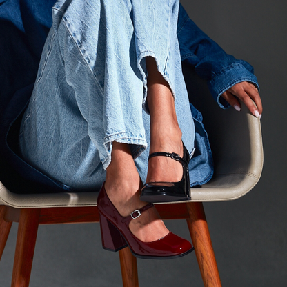 Jackie Patent Leather Mary Jane Heels - Burgundy