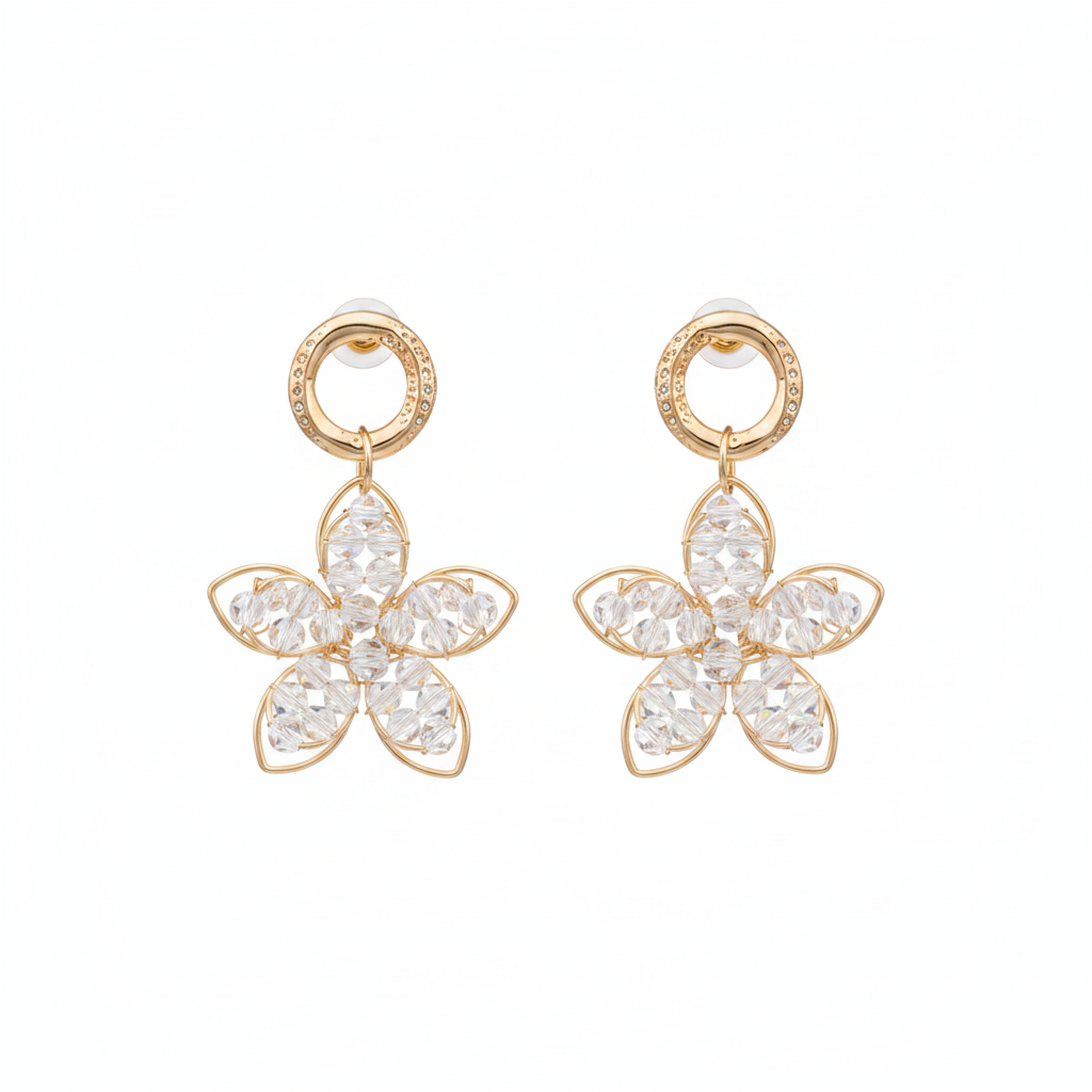 Goldtone Beaded Floral Drop Earrings