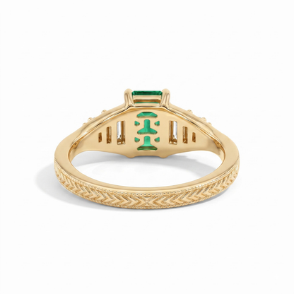 Octagon Sapphire, Emerald, Ruby and Lab Diamond 14K Yellow Gold Tapered Band Engagement Ring
