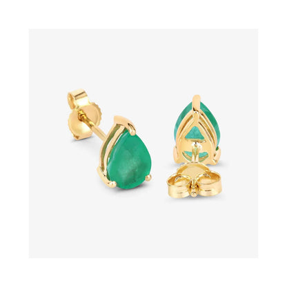 1.30 Ct Pear Green Zambian Emerald Prong 10k Gold Teardrop Stud Earrings
