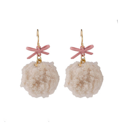 Goldtone & Pink Pompom Bow Ball Drop Earrings