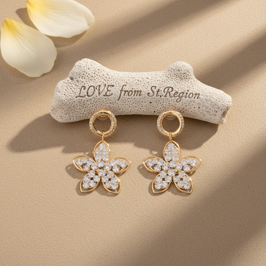 Goldtone Beaded Floral Drop Earrings