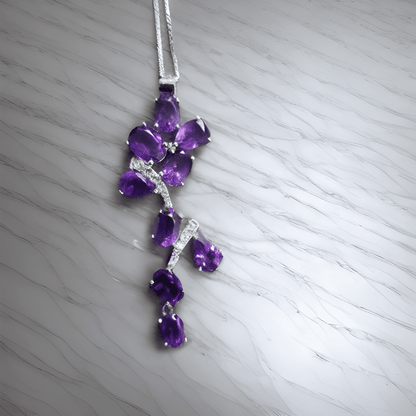 Natural Amethyst Leaf Pendant Necklace