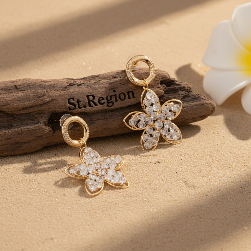 Goldtone Beaded Floral Drop Earrings