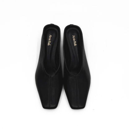 Junie Heeled Leather Mule - Black