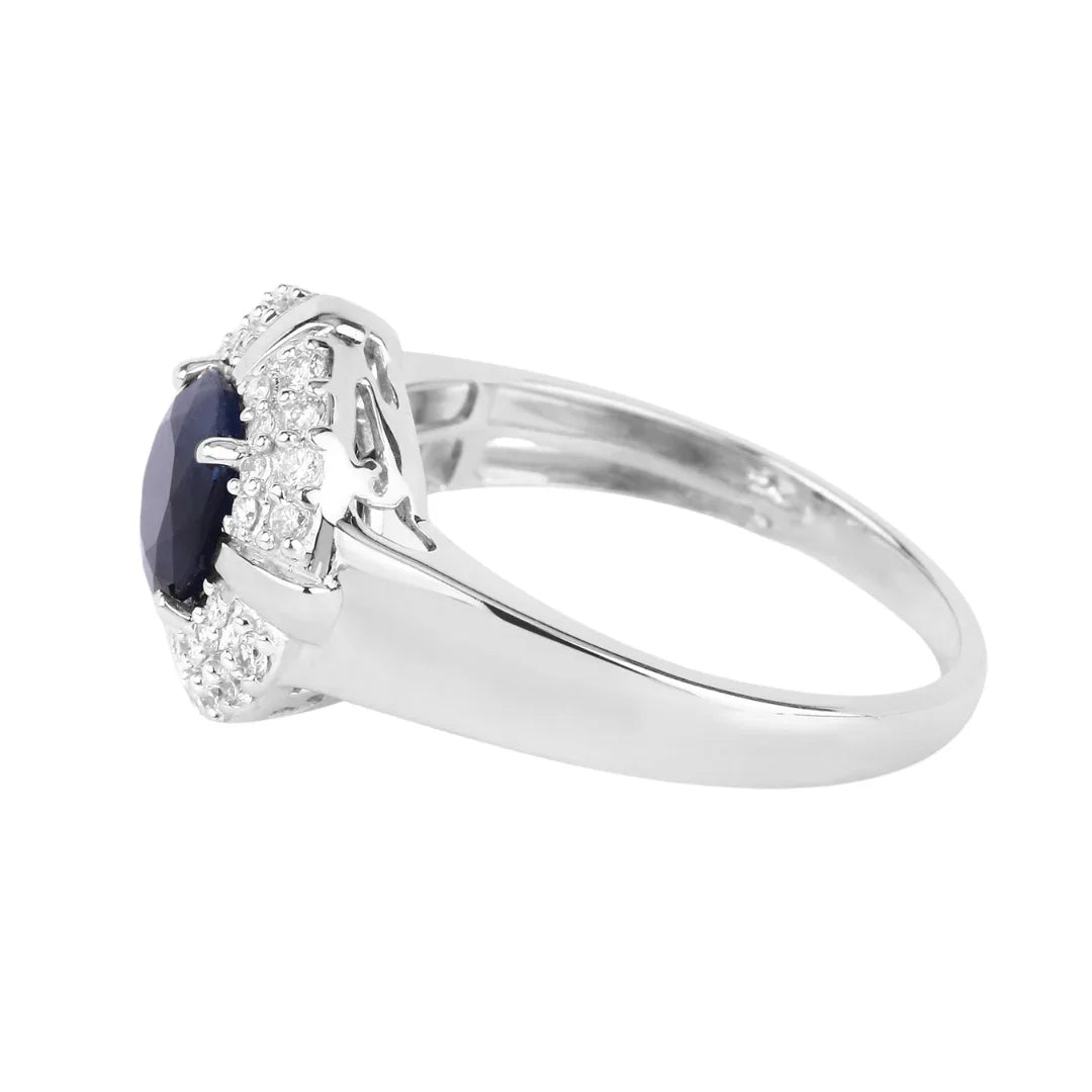 1.48 Ct Round Blue Sapphire Diamond Prong 10k Gold Halo Statement Ring