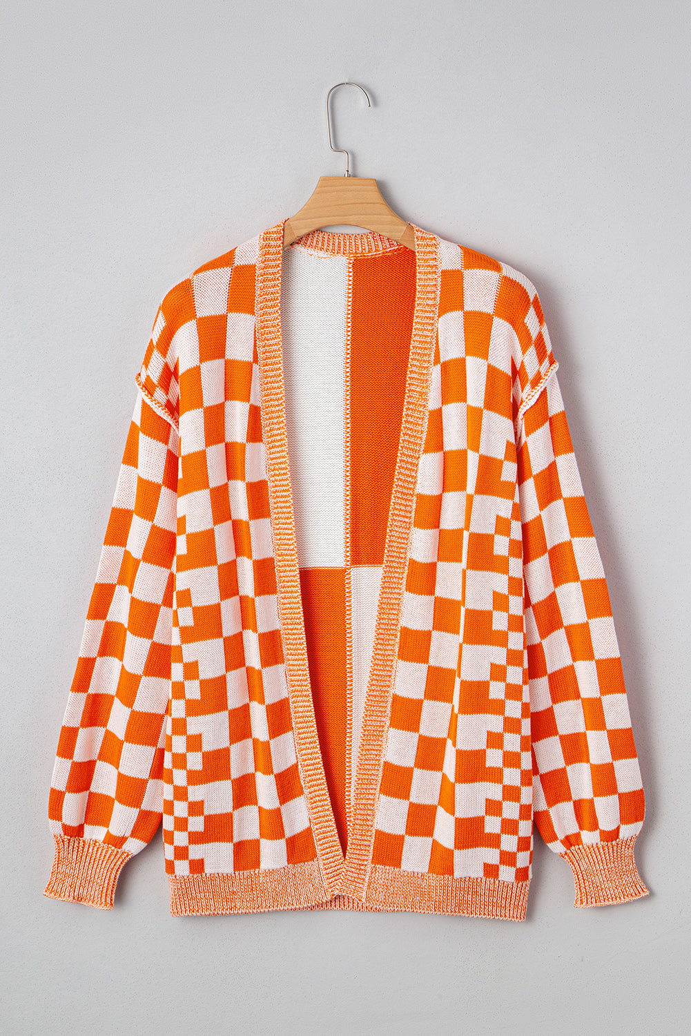 Threaded Pear Wrenley Checkered Open Front Drop Shoulder Cardigan