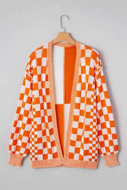 Threaded Pear Wrenley Checkered Open Front Drop Shoulder Cardigan
