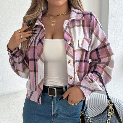 Plaid Shacket – Women’s Long-Sleeve Button-Down Shirt Jacket