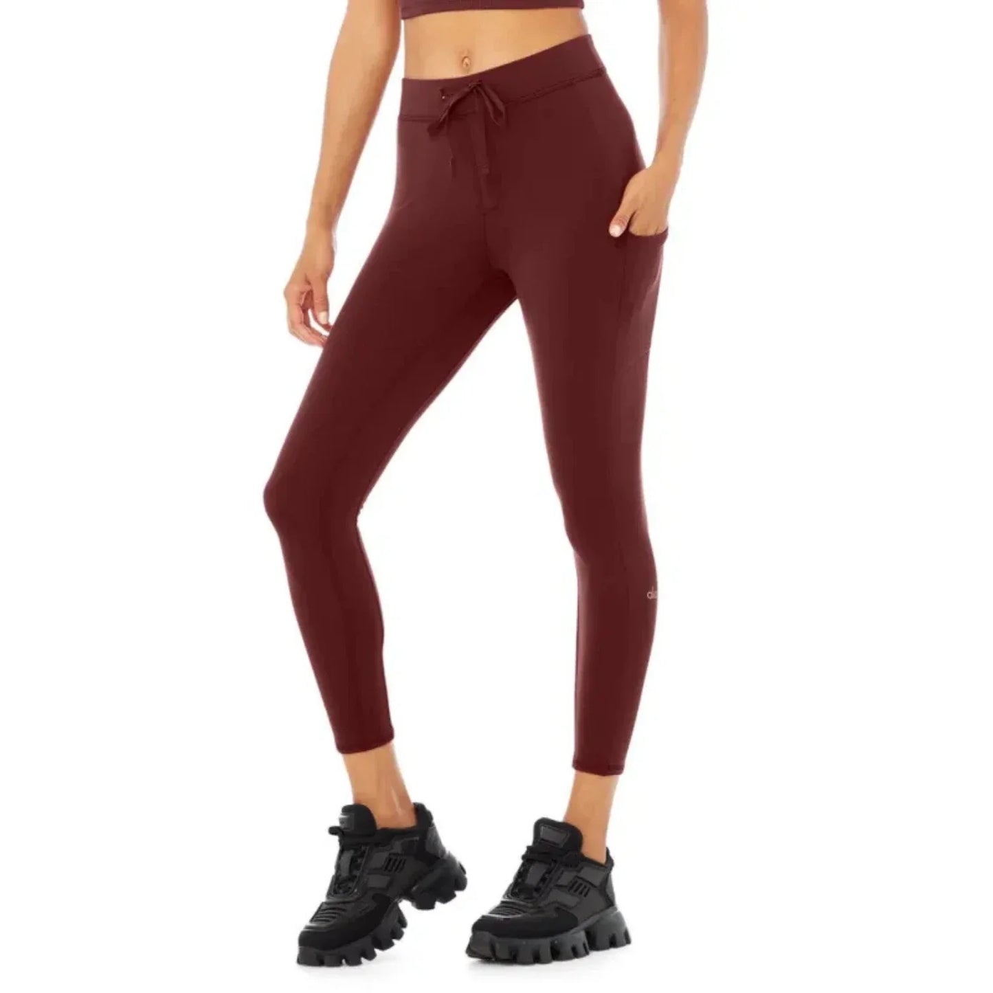 Alo Yoga 78 High waist Checkpoint Drawstring Waist Women's Leggings — Cranberry