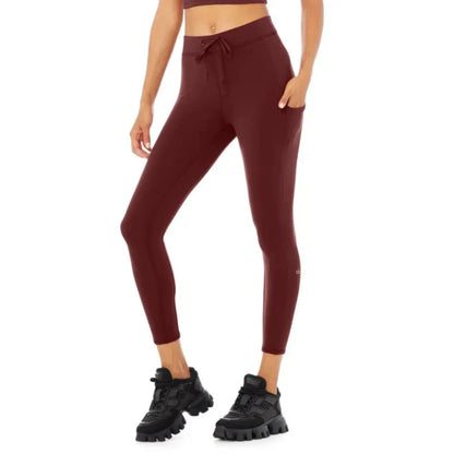 Alo Yoga 78 High waist Checkpoint Drawstring Waist Women's Leggings — Cranberry