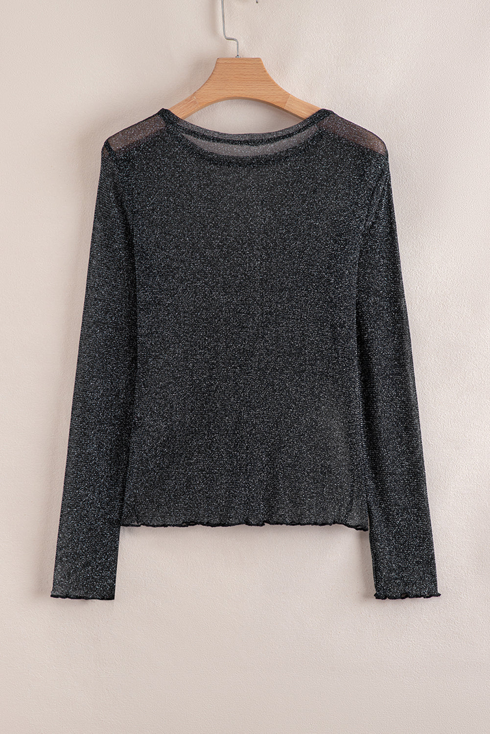 Threaded Pear Serenity Metallic Glitter Mesh Long Sleeve Top