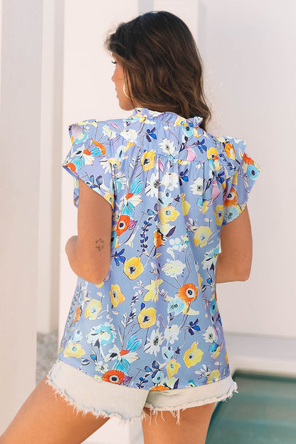 Threaded Pear Aadhya Flutter Sleeve V Neck Floral Top